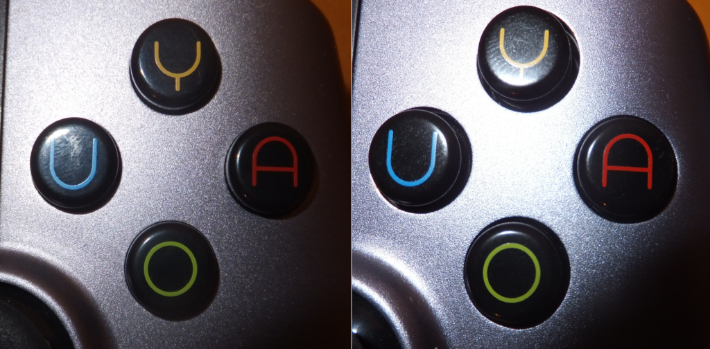 Left: Older Controller with near flush holes; Right: Updated controller with a noticable gap. 