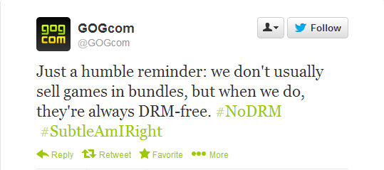 Just a humble reminder: we don't usually sell games in bundles, but when we do, they're always DRM-free. #NoDRM #SubtleAmIRight